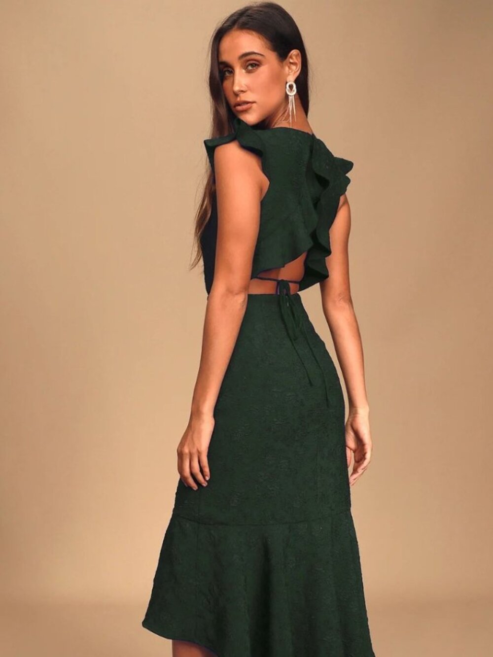 Lulus Sophisticated Soiree Emerald Jacquard Backless High-Low Dress NWT - Picture 2 of 6